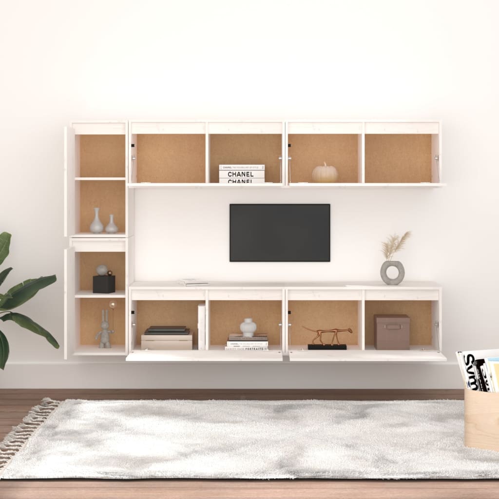 vidaXL Szafki pod TV, 6 szt., białe, lite drewno sosnowe