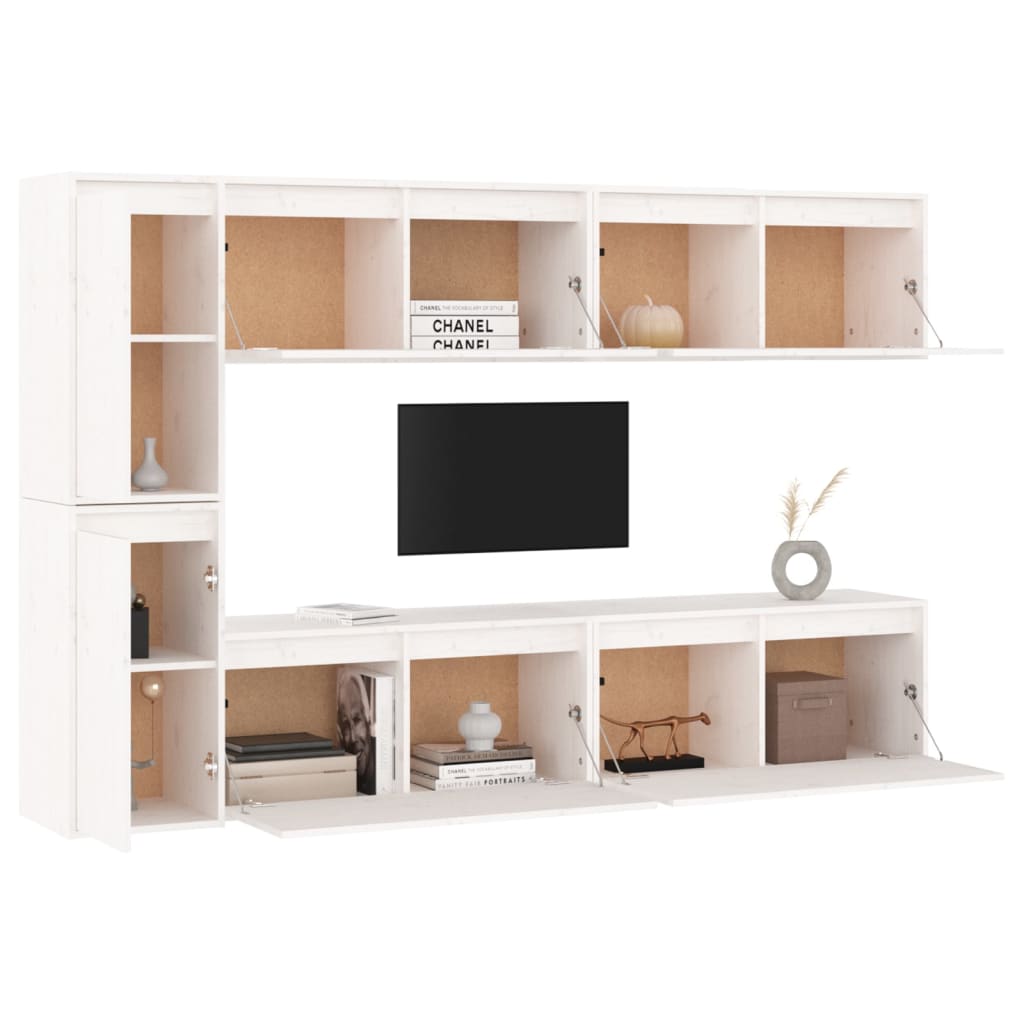vidaXL Szafki pod TV, 6 szt., białe, lite drewno sosnowe