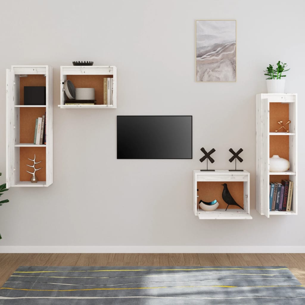 vidaXL Szafki pod TV, 4 szt., białe, lite drewno sosnowe