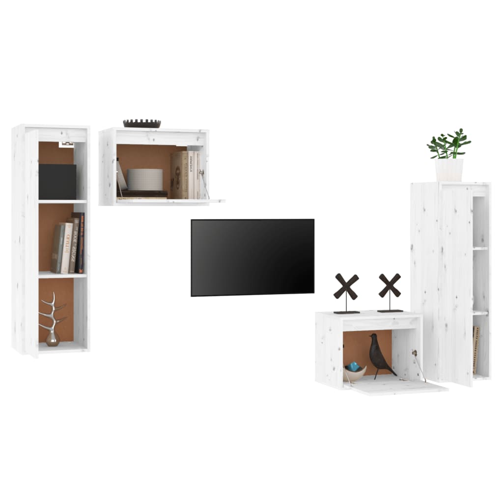vidaXL Szafki pod TV, 4 szt., białe, lite drewno sosnowe
