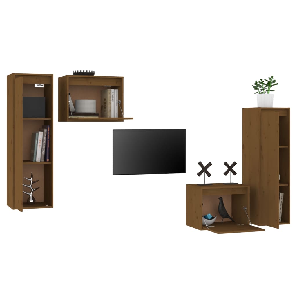 vidaXL Szafki pod TV, 4 szt., miodowy brąz, lite drewno sosnowe