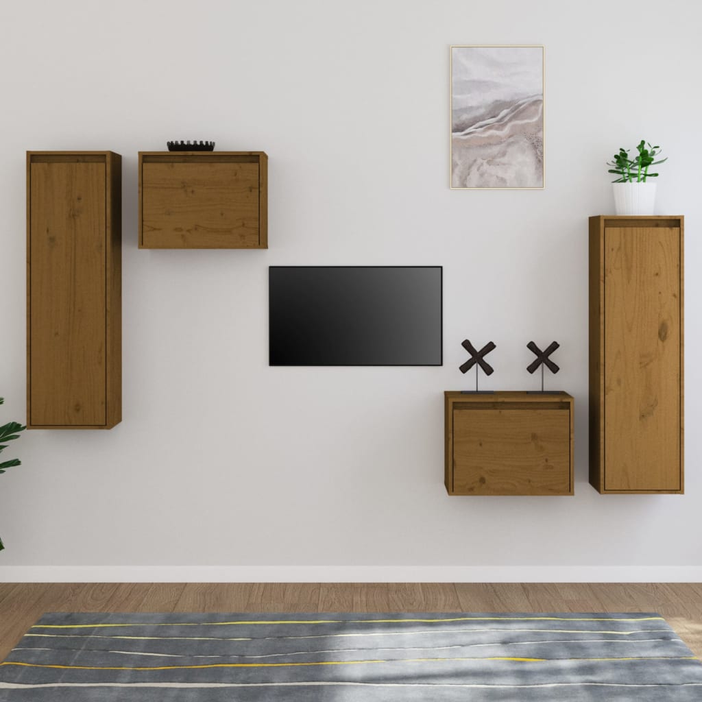vidaXL Szafki pod TV, 4 szt., miodowy brąz, lite drewno sosnowe