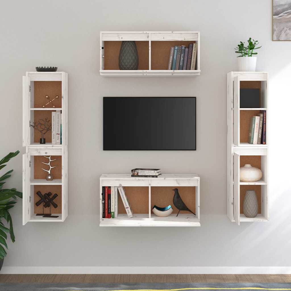 vidaXL Szafki pod TV, 6 szt., białe, lite drewno sosnowe