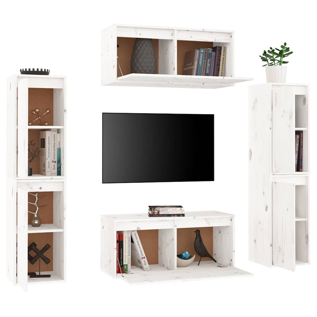 vidaXL Szafki pod TV, 6 szt., białe, lite drewno sosnowe