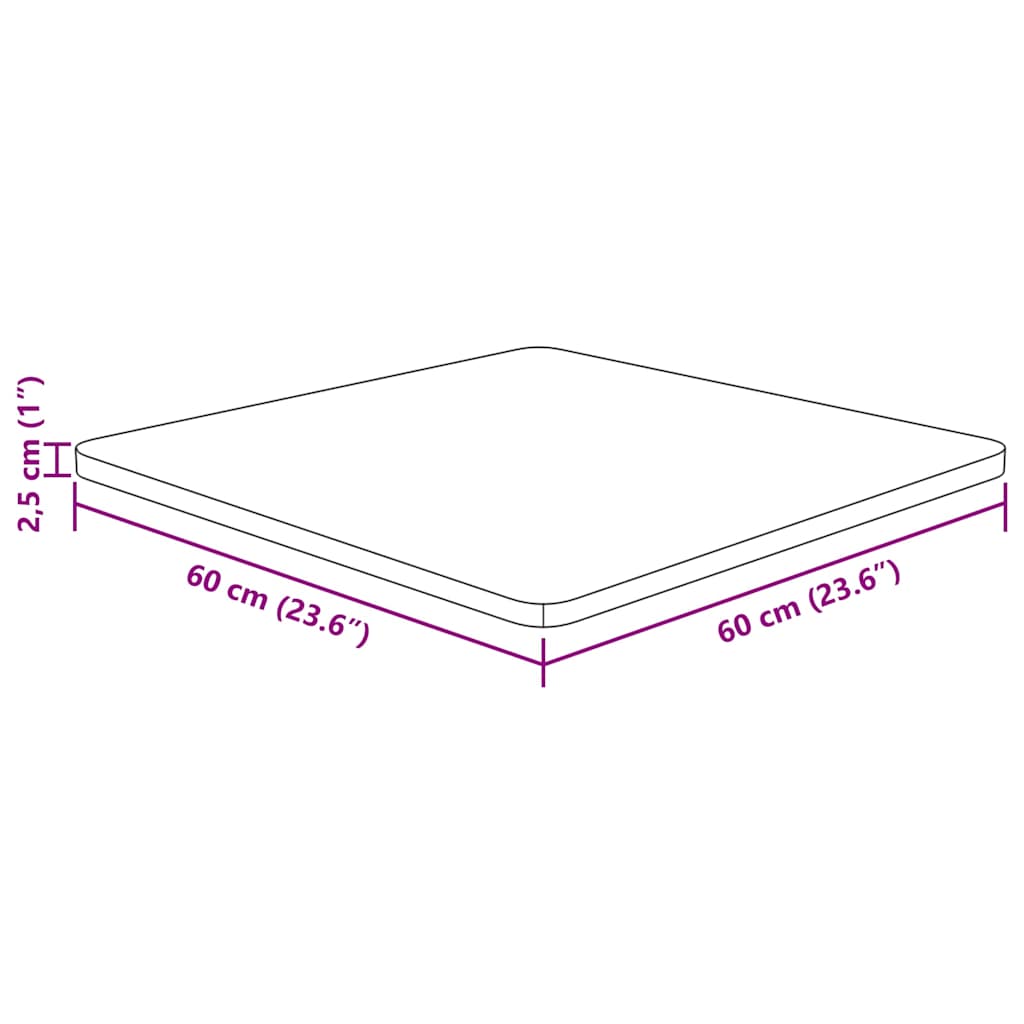vidaXL Kwadratowy blat do stolika, 60x60x2,5 cm, surowe drewno dębowe