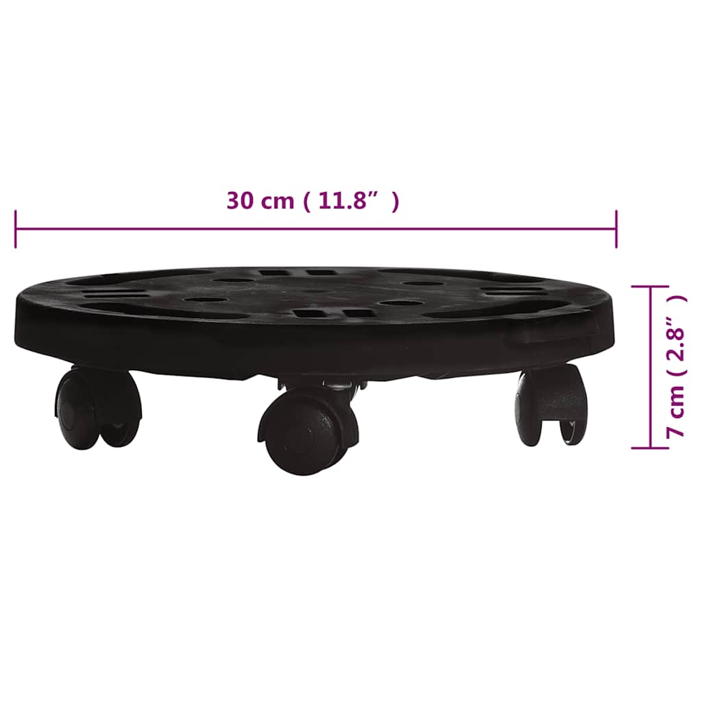 vidaXL Podstawka pod donicę, z kółkami, średnica 30 cm, czarna, 170 kg