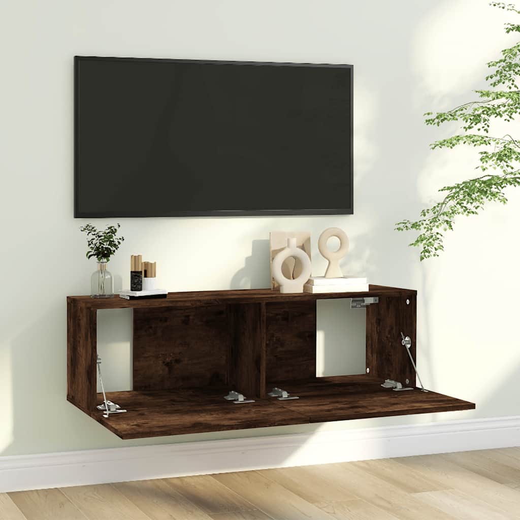 vidaXL Ścienna szafka pod telewizor, przydymiony dąb, 100x30x30 cm