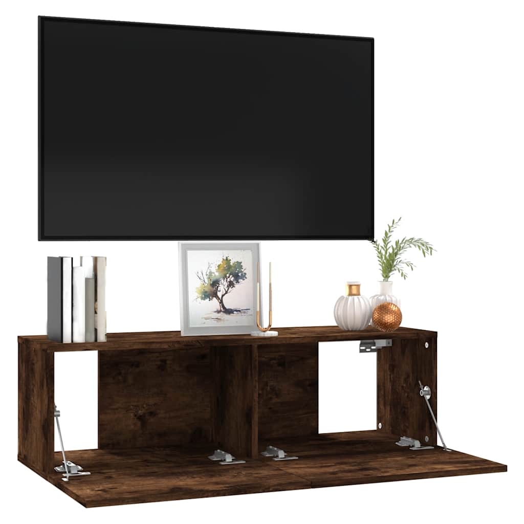 vidaXL Ścienna szafka pod telewizor, przydymiony dąb, 100x30x30 cm