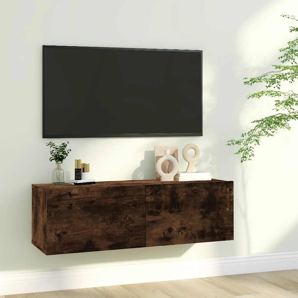 vidaXL Ścienna szafka pod telewizor, przydymiony dąb, 100x30x30 cm