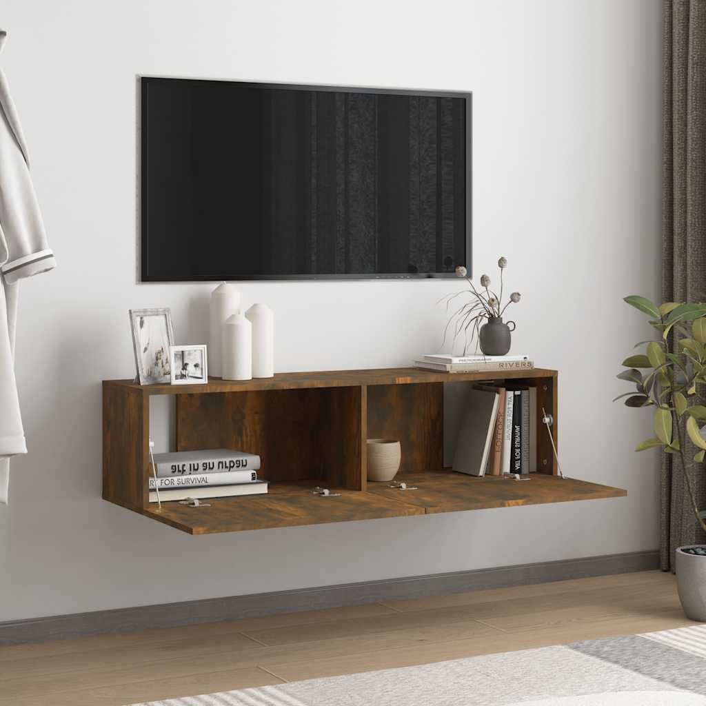 vidaXL Ścienna szafka pod telewizor, przydymiony dąb, 120x30x30 cm