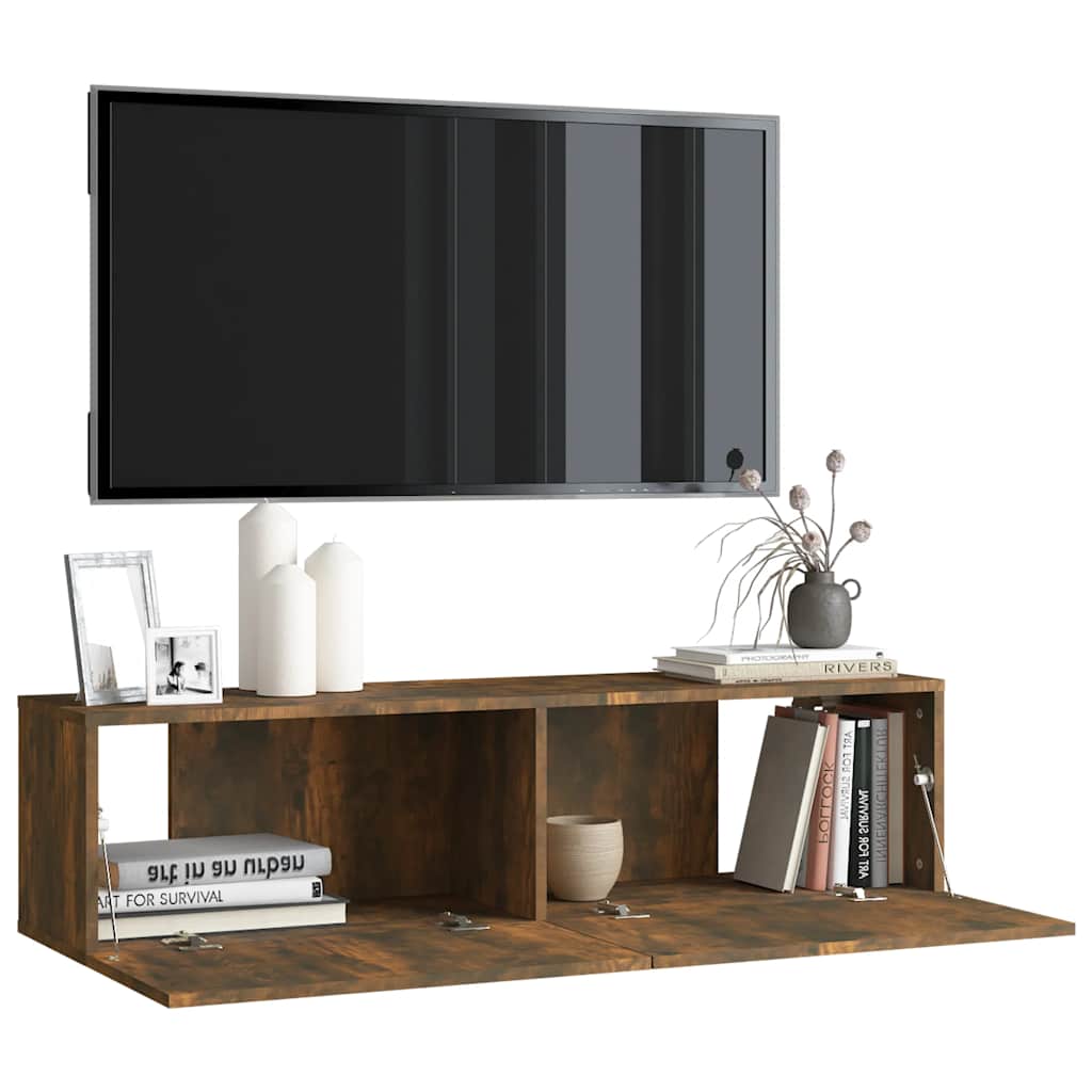 vidaXL Ścienna szafka pod telewizor, przydymiony dąb, 120x30x30 cm
