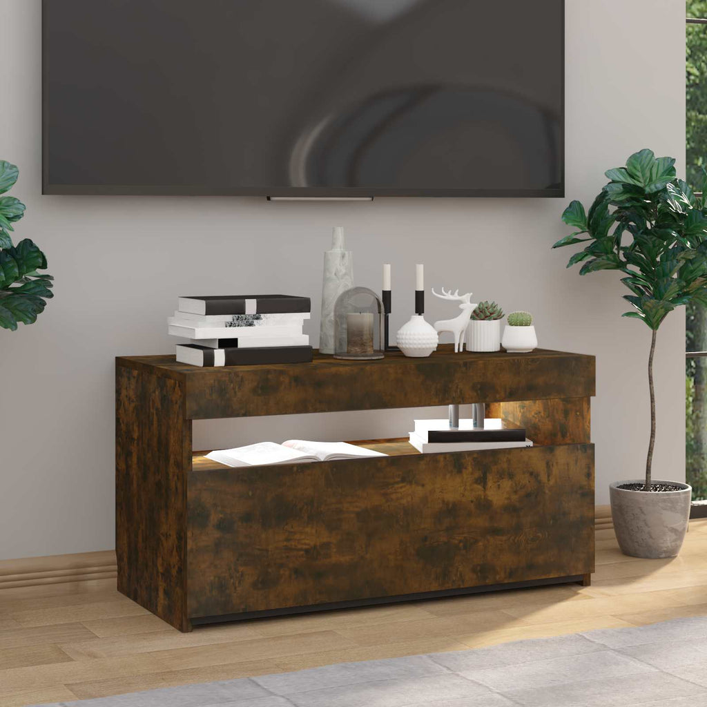 vidaXL Szafka pod TV z oświetleniem LED, przydymiony dąb, 75x35x40 cm