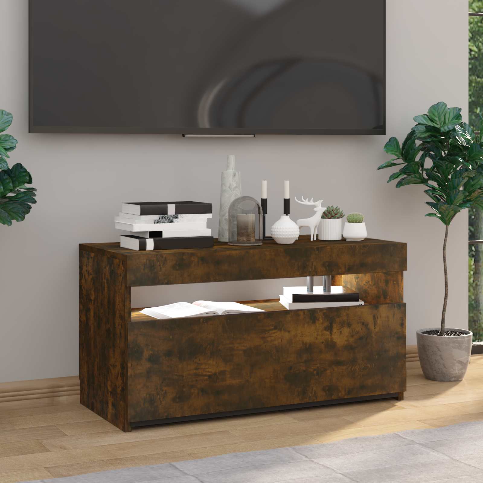 vidaXL Szafka pod TV z oświetleniem LED, przydymiony dąb, 75x35x40 cm