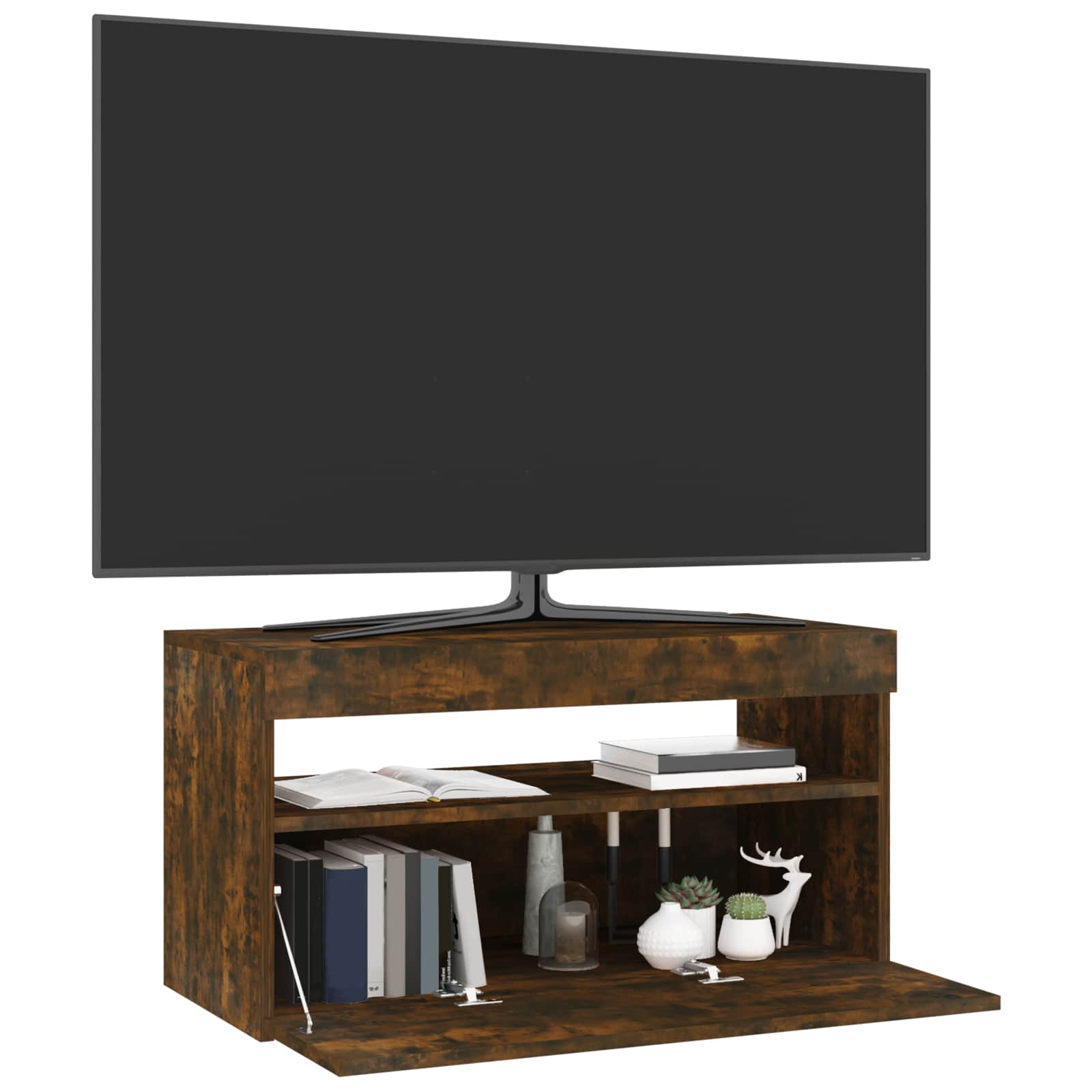 vidaXL Szafka pod TV z oświetleniem LED, przydymiony dąb, 75x35x40 cm