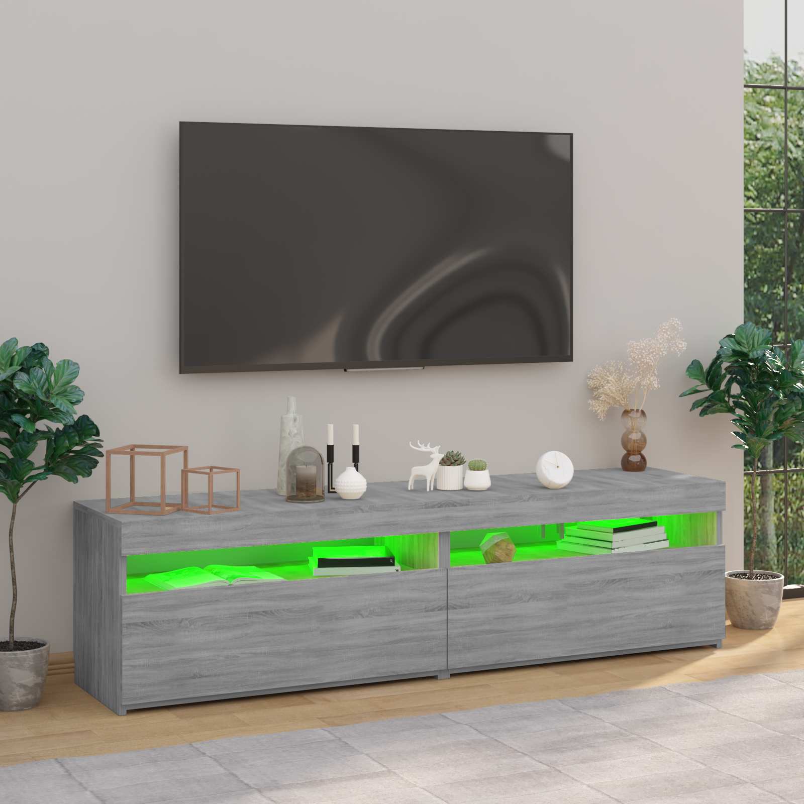 vidaXL Szafki pod TV z LED, 2 szt., szary dąb sonoma 75x35x40 cm