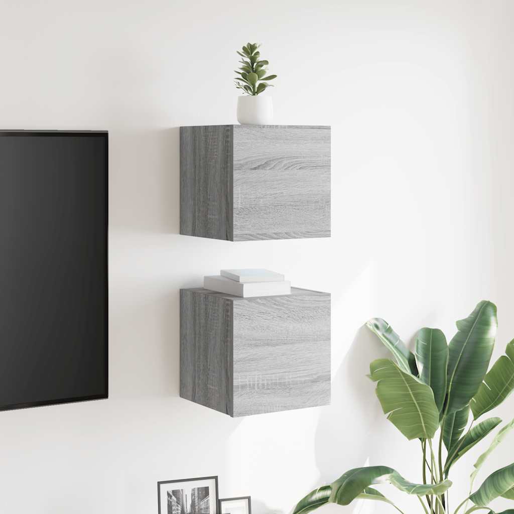 vidaXL Wiszące szafki TV, 2 szt., szary dąb sonoma, 30,5x30x30 cm