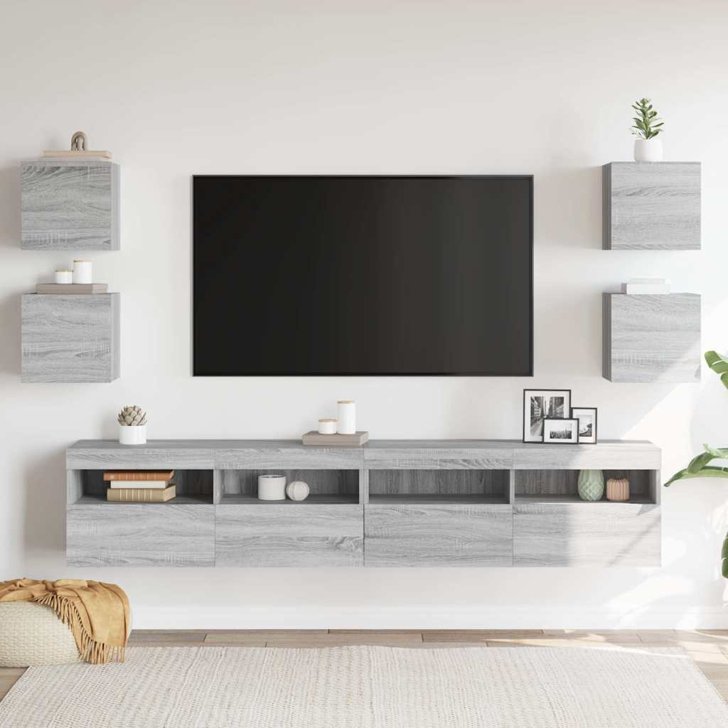 vidaXL Wiszące szafki TV, 4 szt., szary dąb sonoma, 30,5x30x30 cm