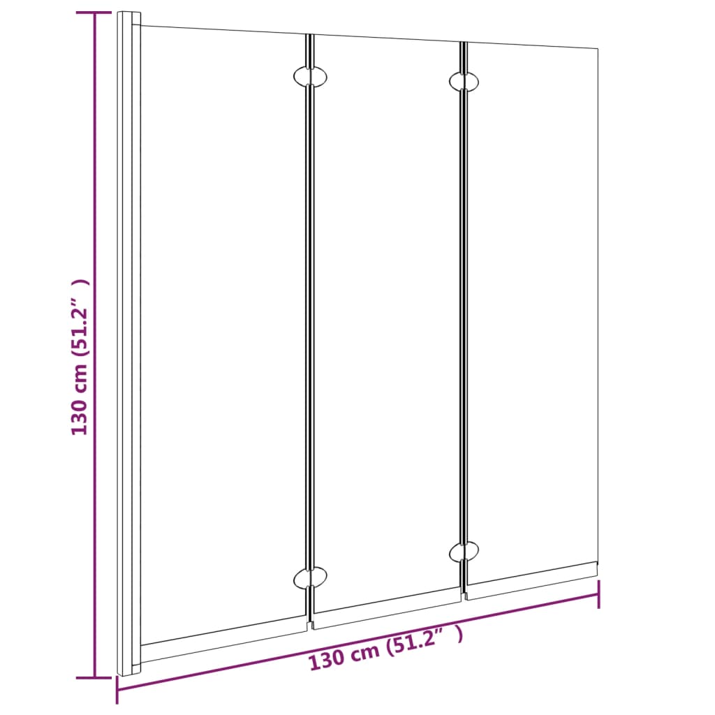 vidaXL Składany parawan nawannowy, 3 panele, 130x130 cm, ESG, czarny