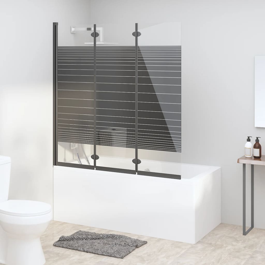 vidaXL Składany parawan nawannowy, 3 panele, 130x130 cm, ESG, czarny