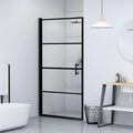 vidaXL Drzwi prysznicowe, 91x195cm, hartowane szkło półmrożone, czarne
