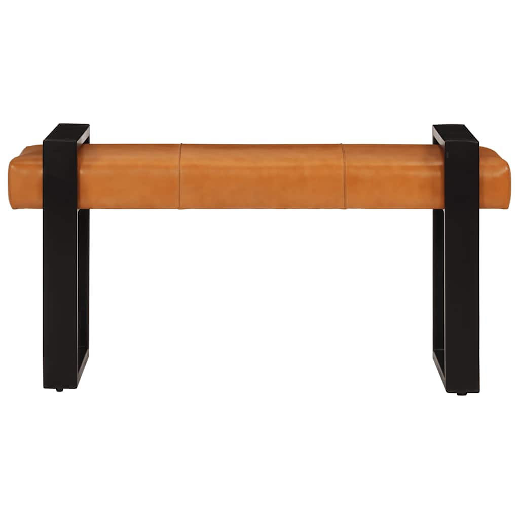 vidaXL Ławka, czarno-brązowa, 110 cm, naturalna kozia skóra