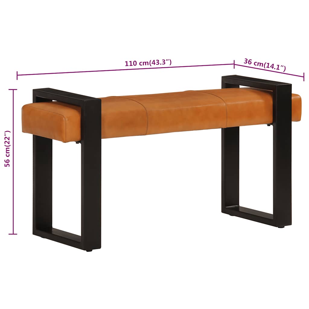 vidaXL Ławka, czarno-brązowa, 110 cm, naturalna kozia skóra