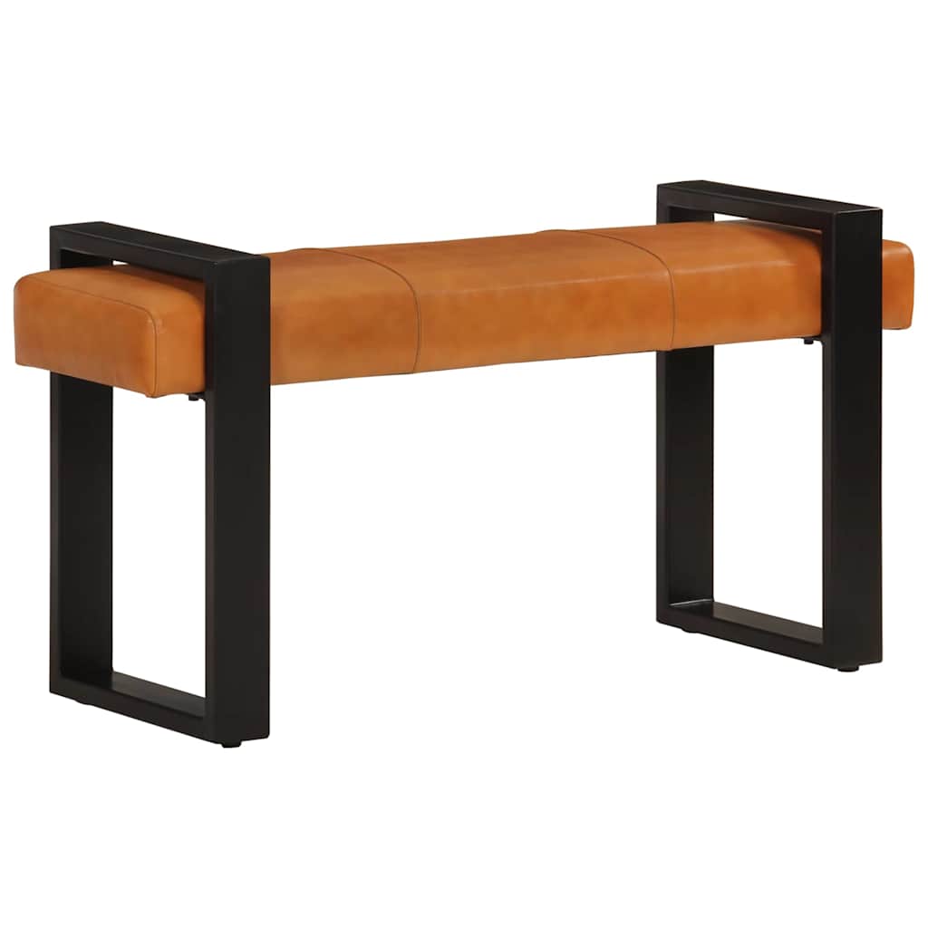 vidaXL Ławka, czarno-brązowa, 110 cm, naturalna kozia skóra