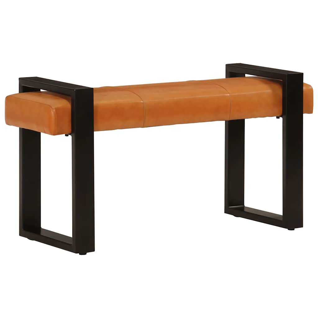 vidaXL Ławka, czarno-brązowa, 110 cm, naturalna kozia skóra