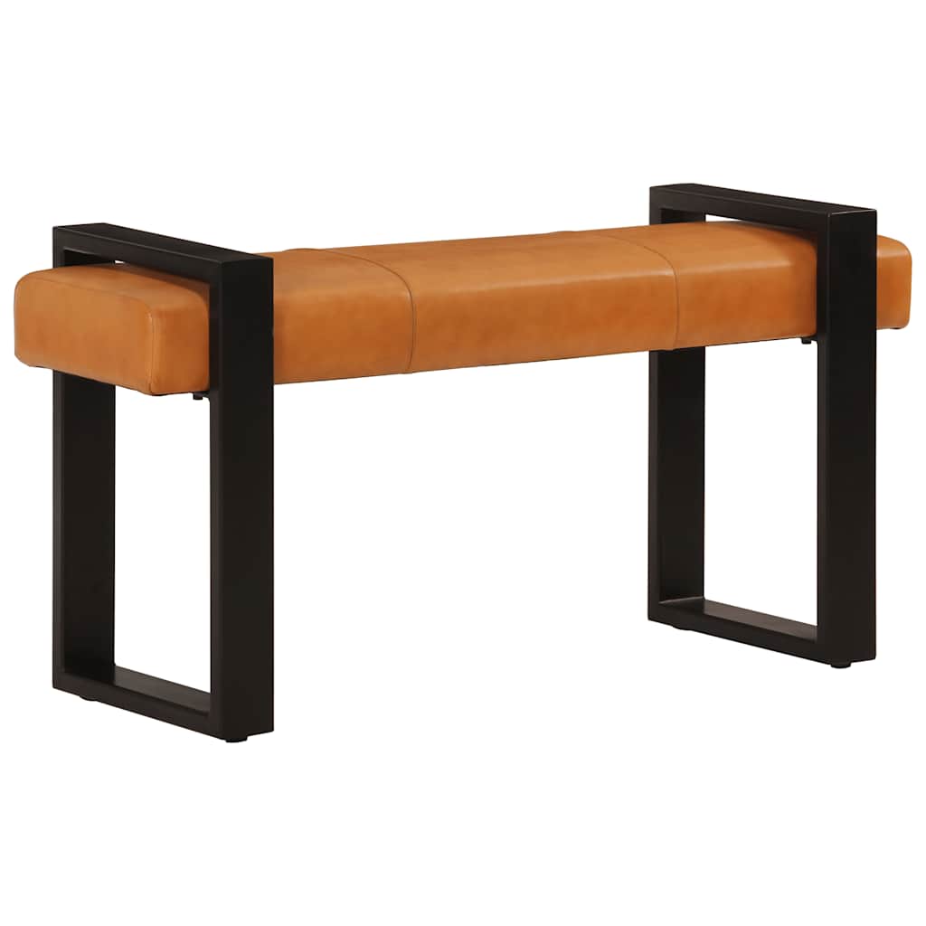 vidaXL Ławka, czarno-brązowa, 110 cm, naturalna kozia skóra