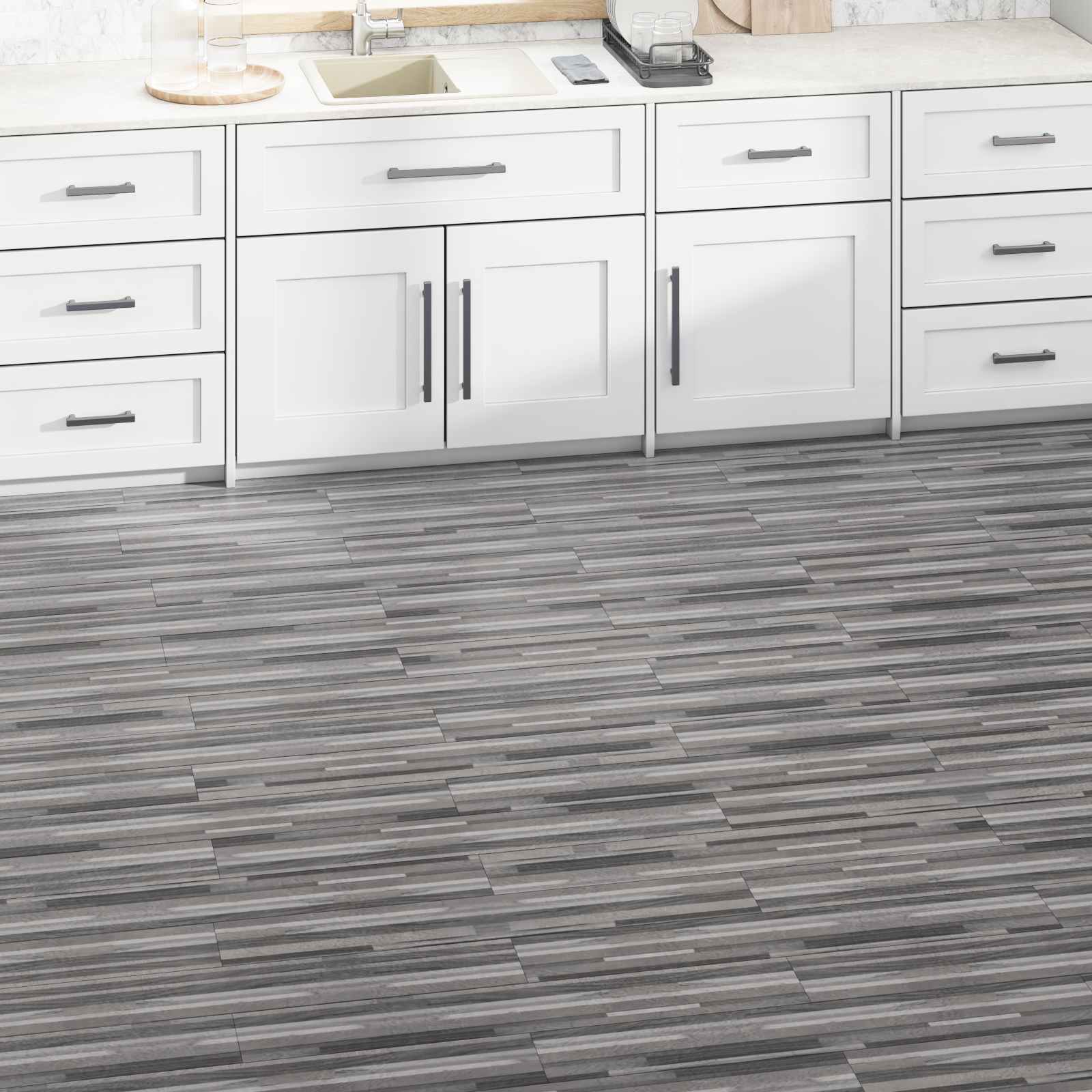 vidaXL Deski podłogowe 2,51 m² 18 pcs PVC Pasiasty szary