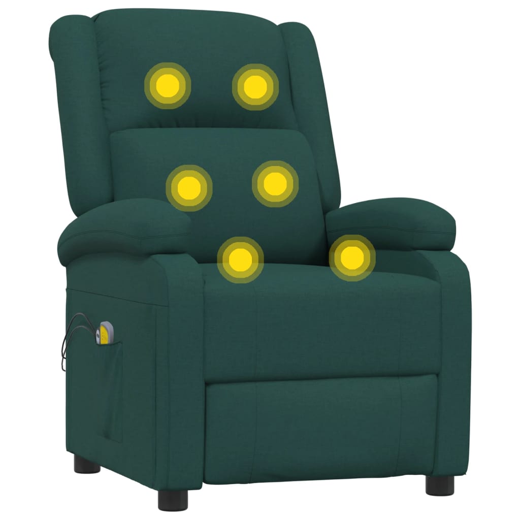 vidaXL Elektryczny fotel masujący, ciemnozielony, obity tkaniną