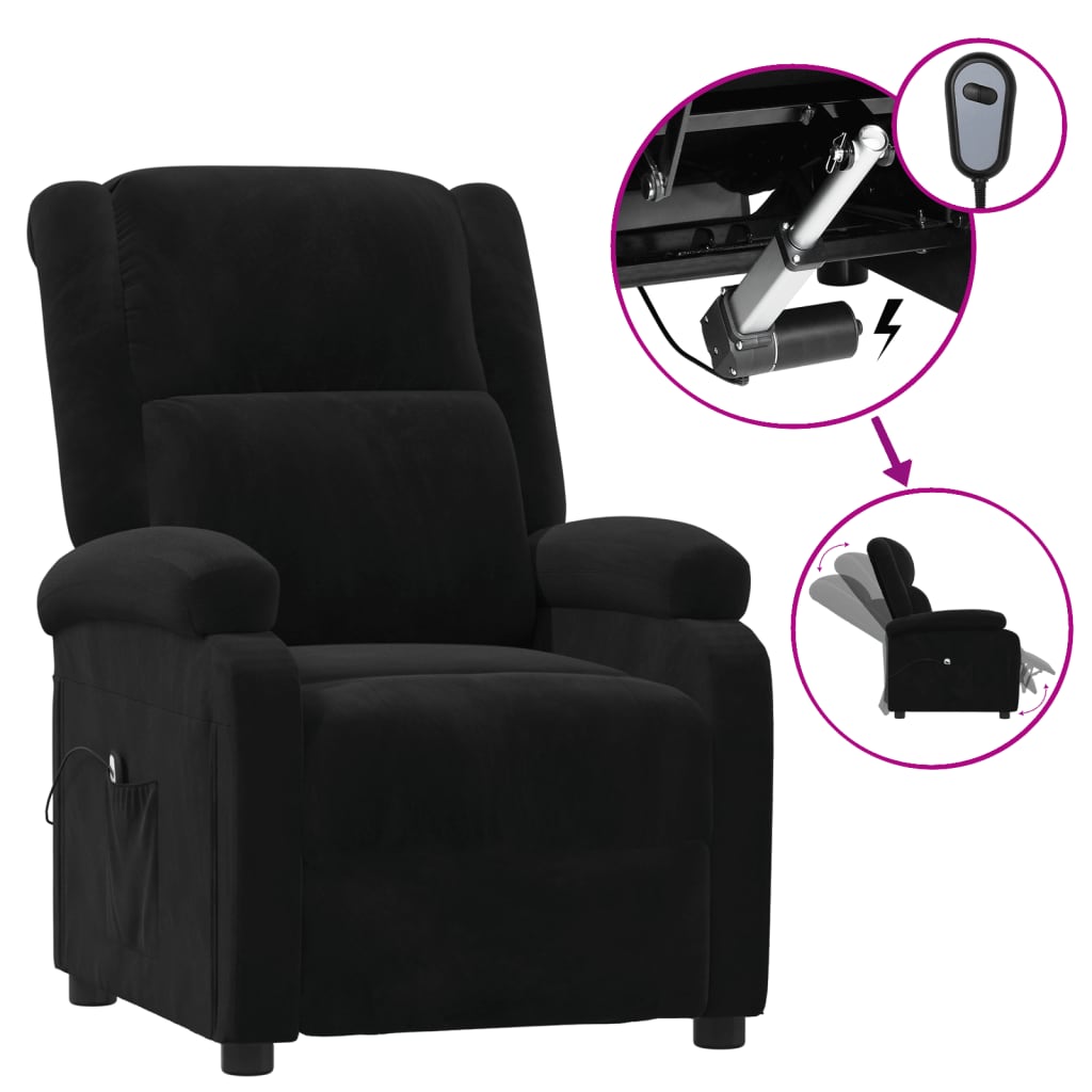 vidaXL Elektryczny fotel rozkładany, czarny, obity aksamitem