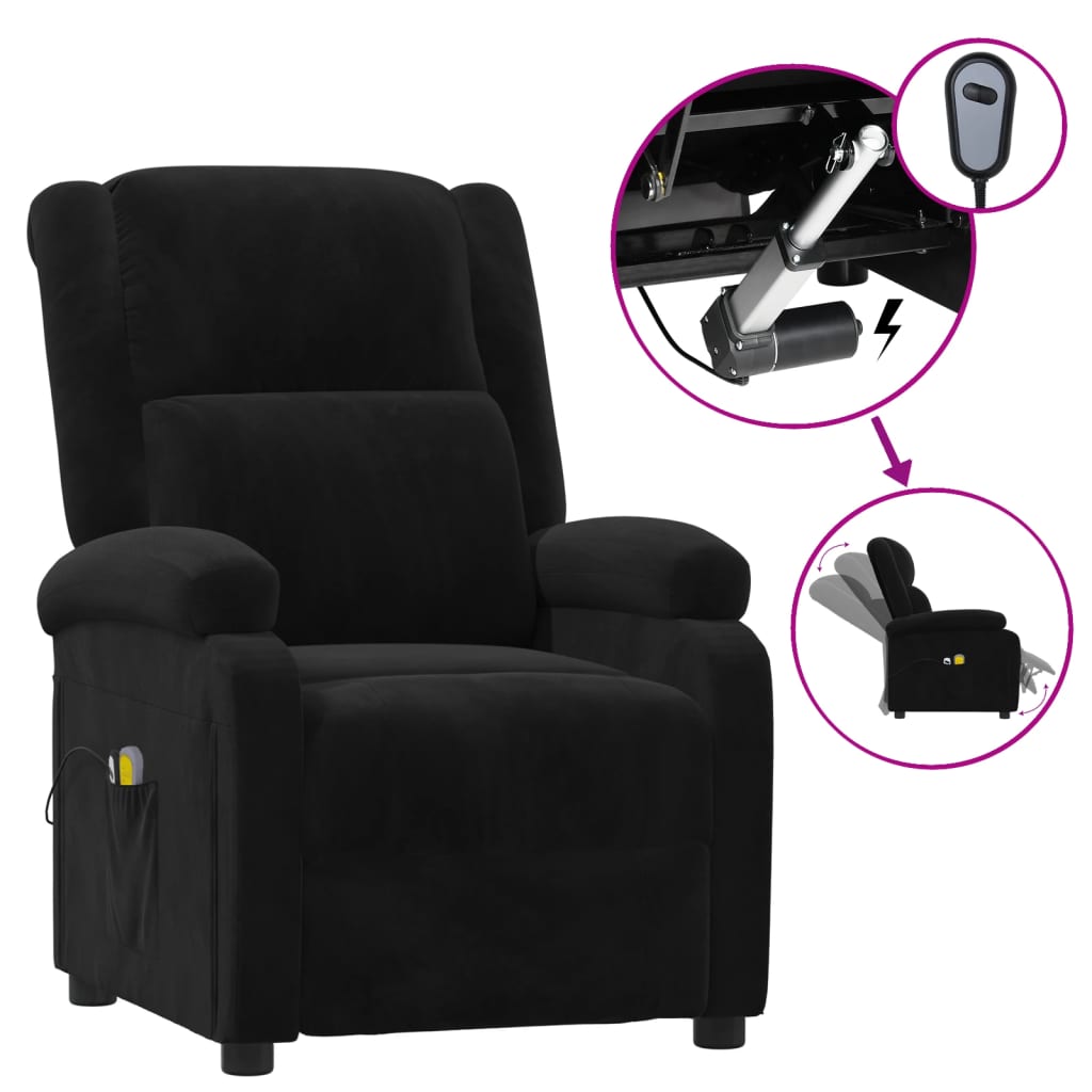 vidaXL Elektryczny fotel masujący, czarny, aksamitem