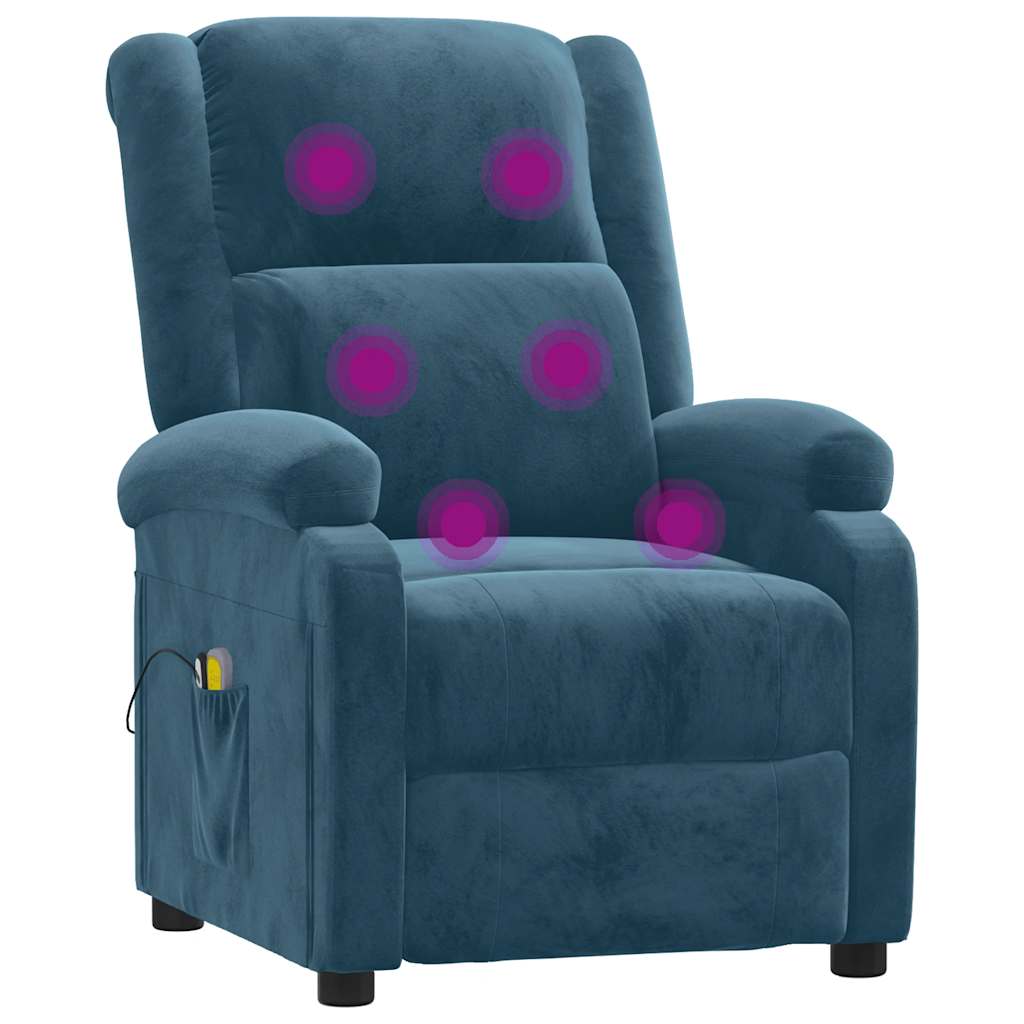 vidaXL Elektryczny fotel masujący, niebieski, aksamitem