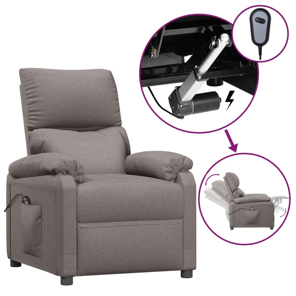 vidaXL Elektryczny fotel rozkładany, kolor taupe, obity tkaniną