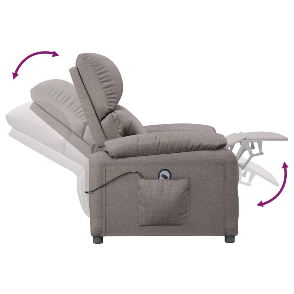 vidaXL Elektryczny fotel rozkładany, kolor taupe, obity tkaniną