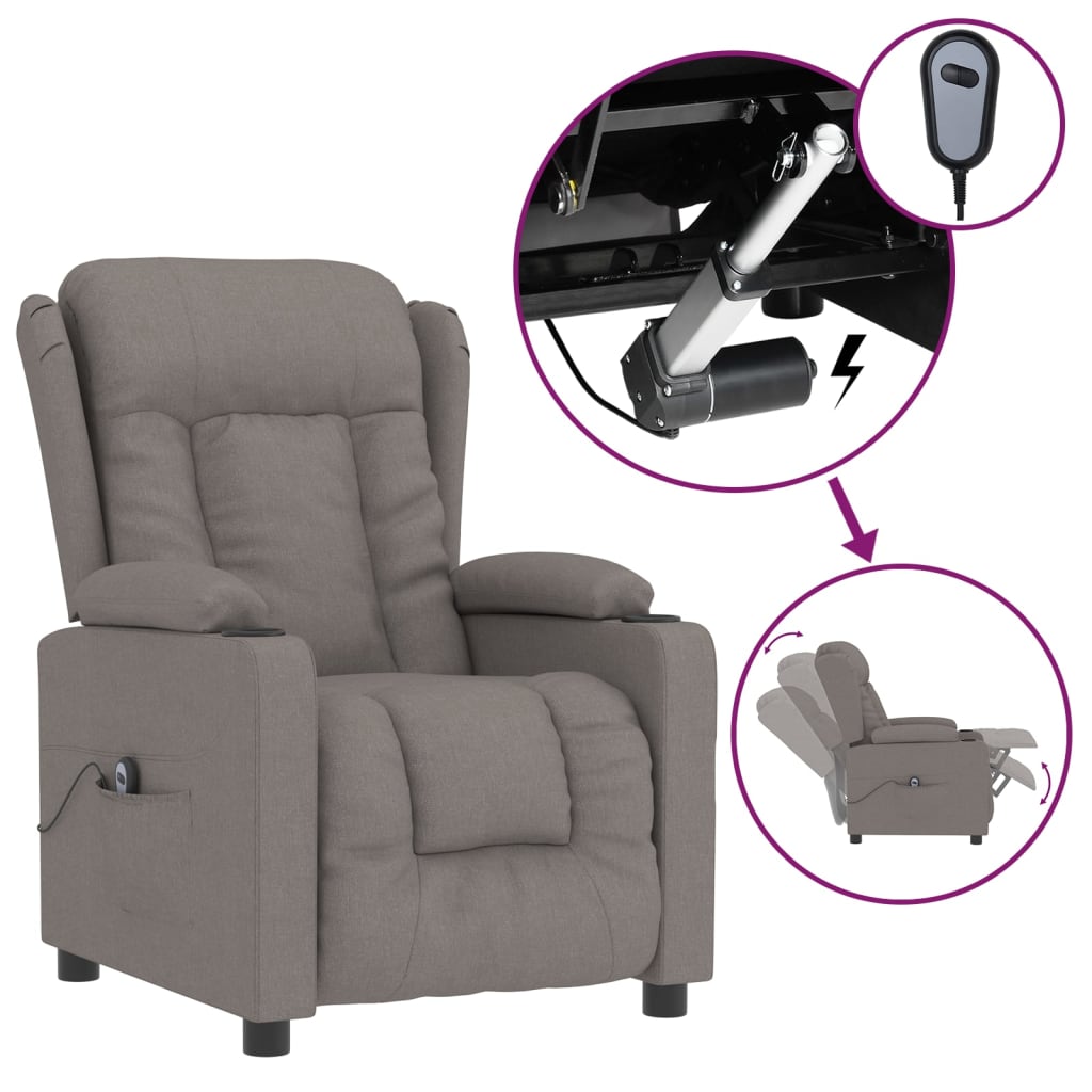 vidaXL Elektryczny fotel rozkładany, kolor taupe, obity tkaniną