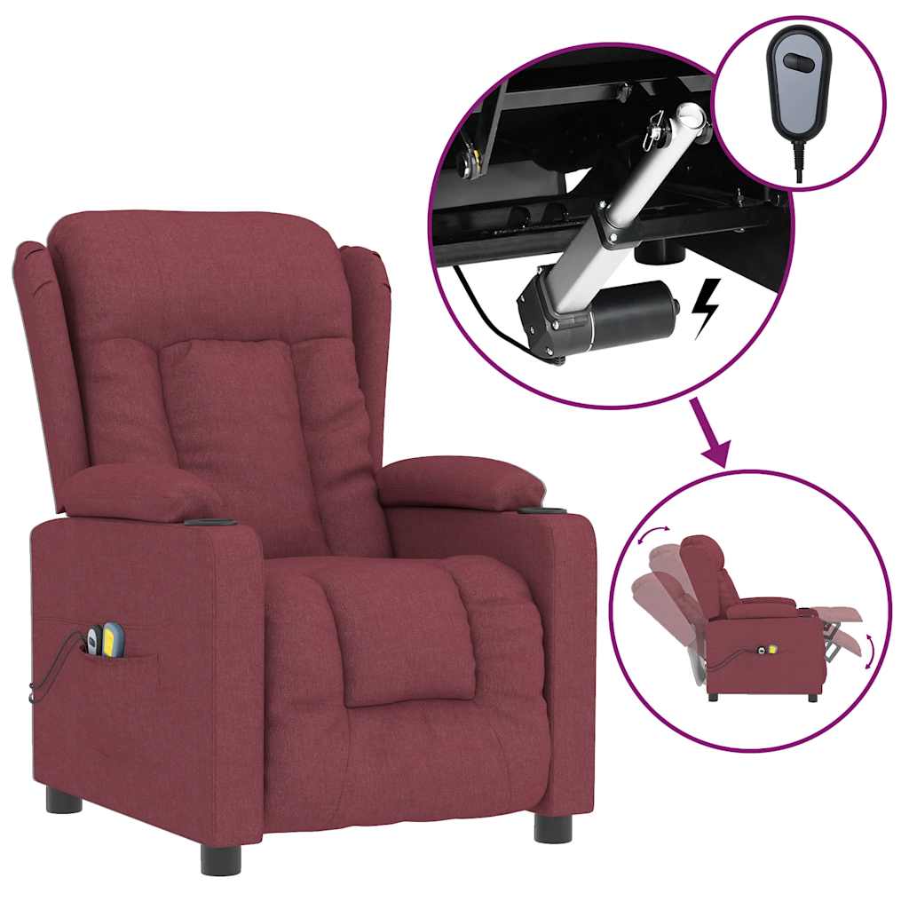 vidaXL Elektryczny fotel masujący, winna czerwień, tkanina