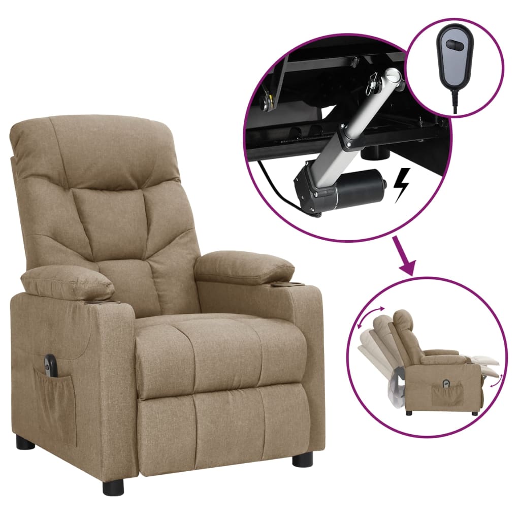 vidaXL Elektryczny fotel rozkładany, kolor taupe, obity tkaniną