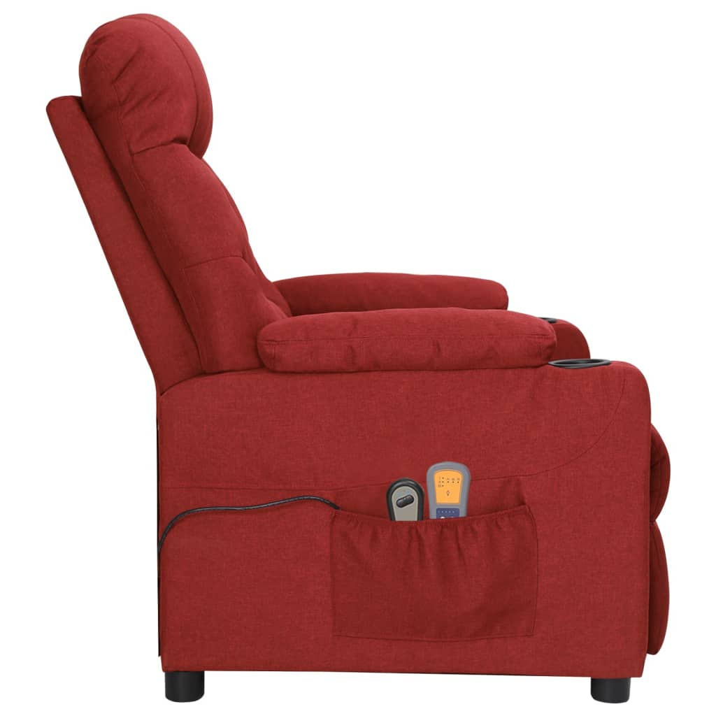 vidaXL Elektryczny fotel masujący, winna czerwień, tkanina