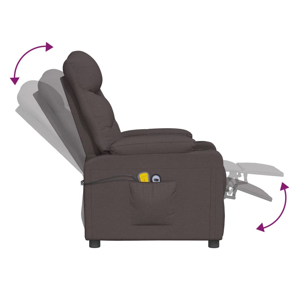 vidaXL Elektryczny fotel masujący, ciemnobrązowy, obity tkaniną