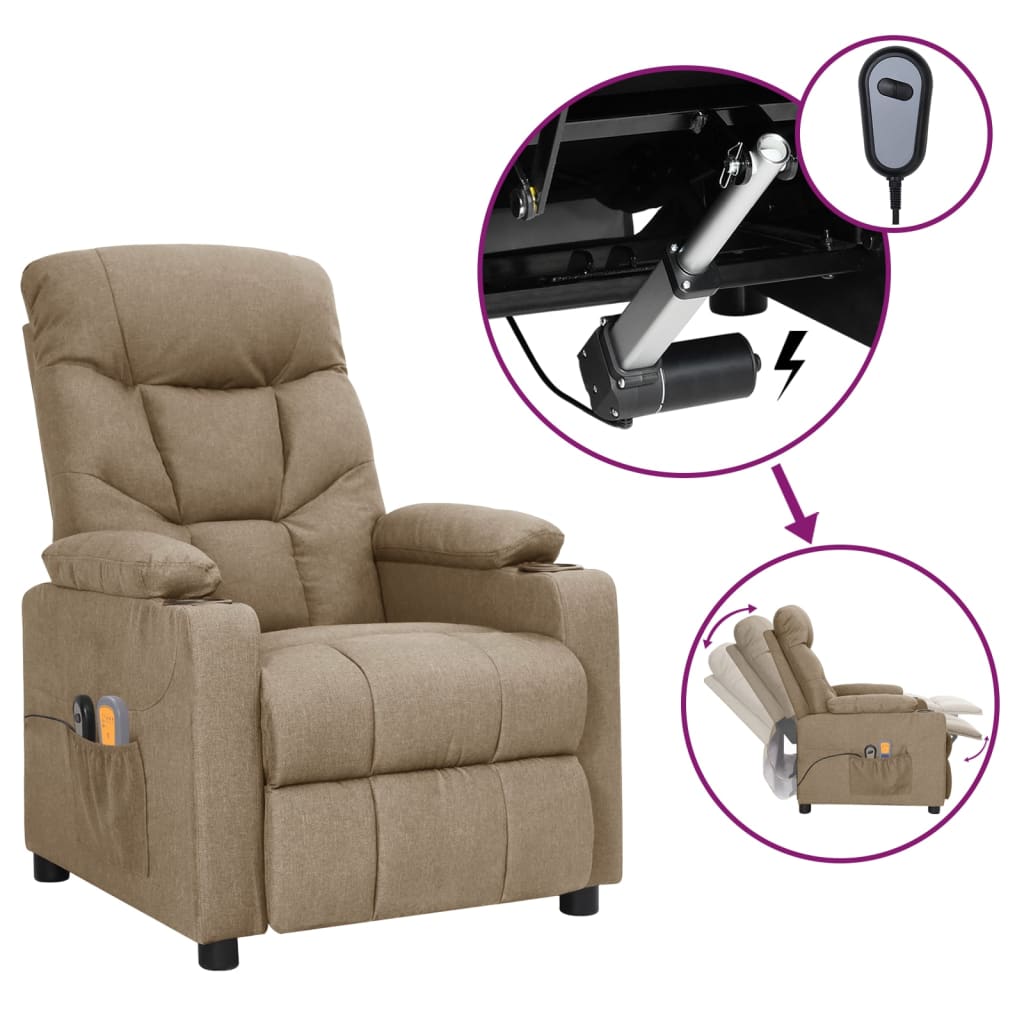 vidaXL Elektryczny fotel masujący, taupe, tkanina