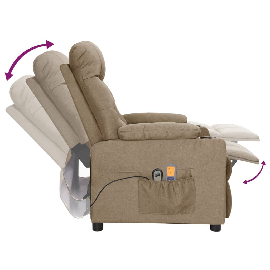 vidaXL Elektryczny fotel masujący, taupe, tkanina