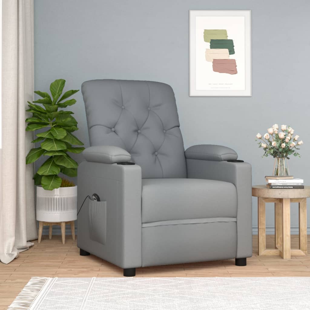 vidaXL Elektryczny fotel rozkładany, jasnoszary, obity tkaniną