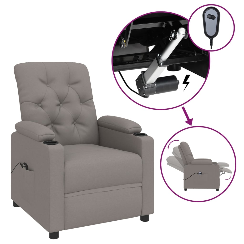 vidaXL Elektryczny fotel rozkładany, kolor taupe, obity tkaniną