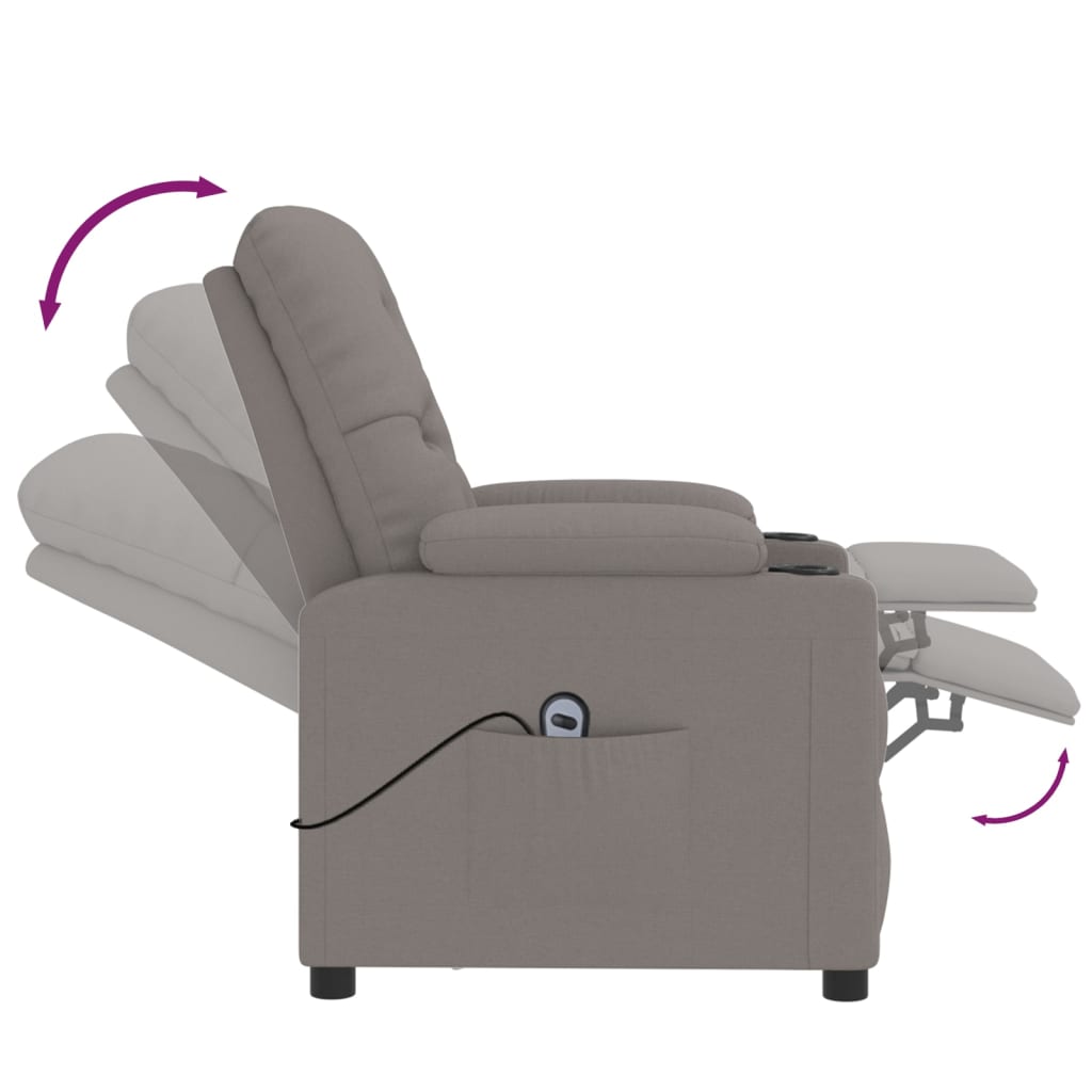 vidaXL Elektryczny fotel rozkładany, kolor taupe, obity tkaniną