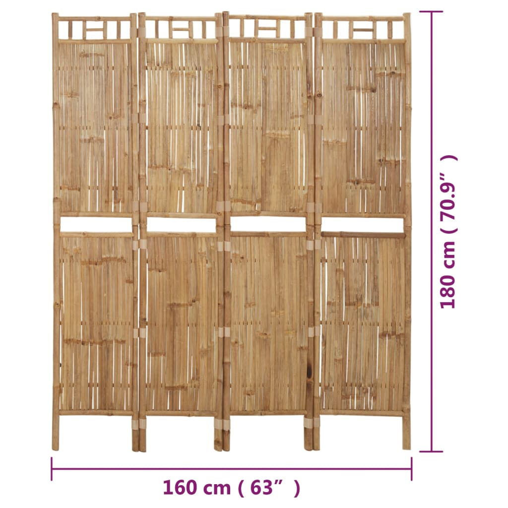 vidaXL Parawan 4-panelowy, bambusowy, 160 x 180 cm