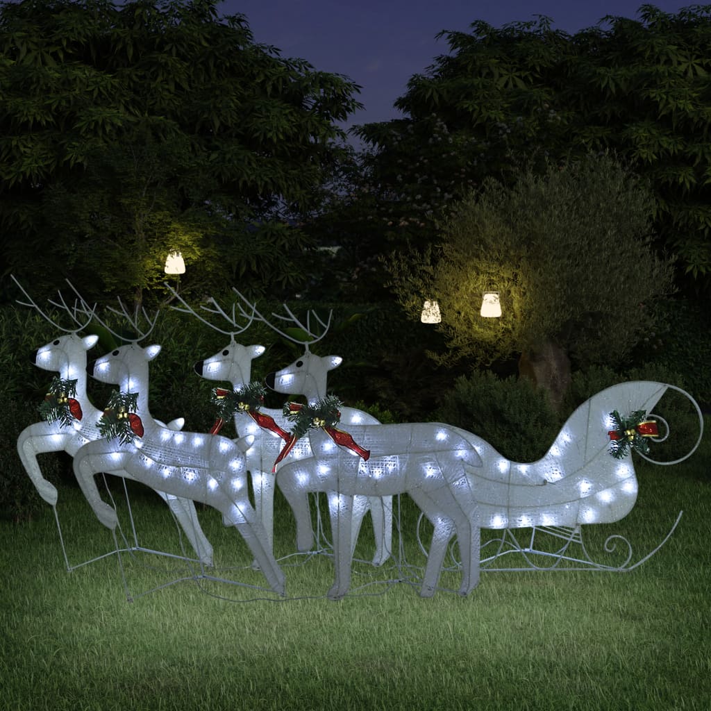 vidaXL Renifery z saniami, dekoracja do ogrodu, 100 diod LED, białe