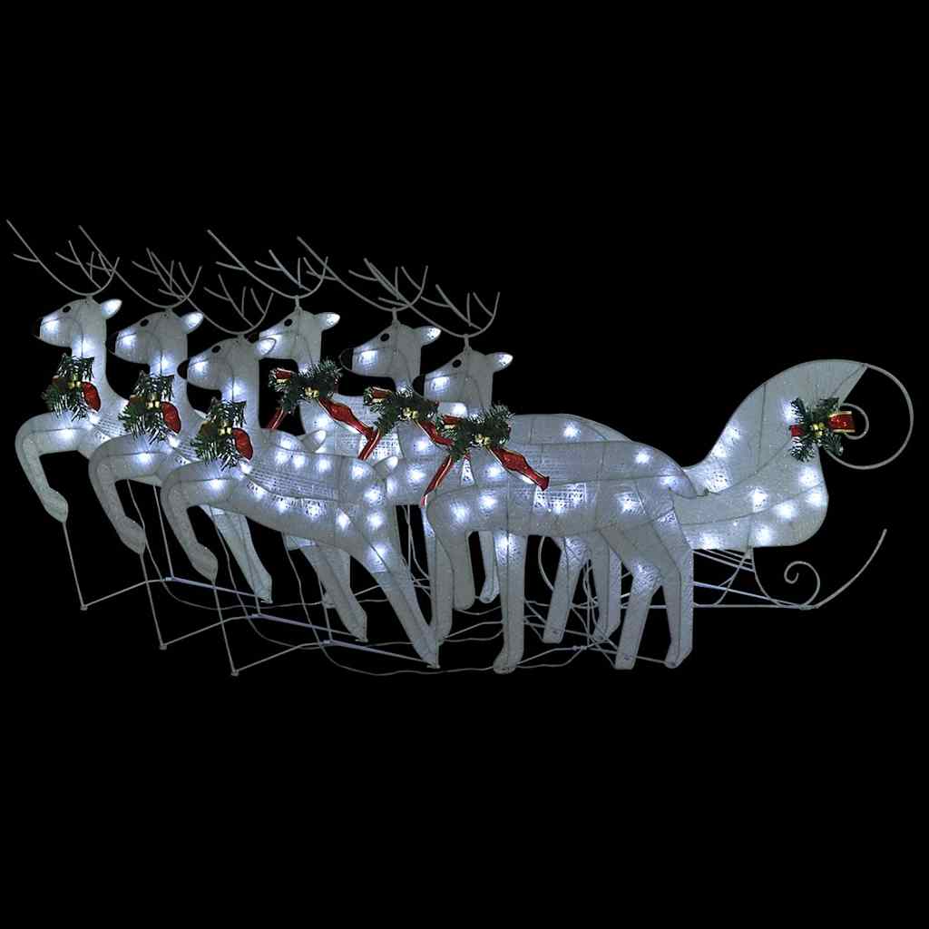 vidaXL Renifery z saniami, dekoracja do ogrodu, 140 diod LED, białe