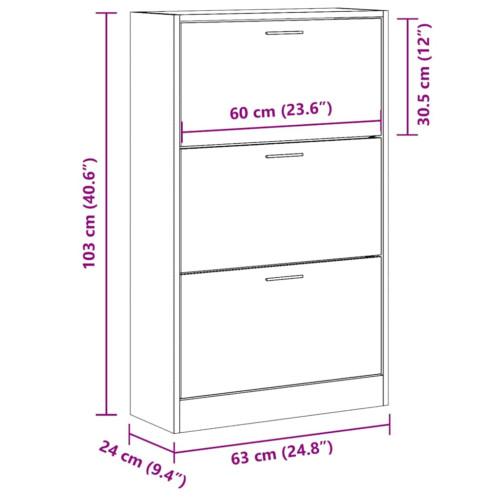 vidaXL Szafka na buty, czarna, 63x24x103 cm, materiał drewnopochodny